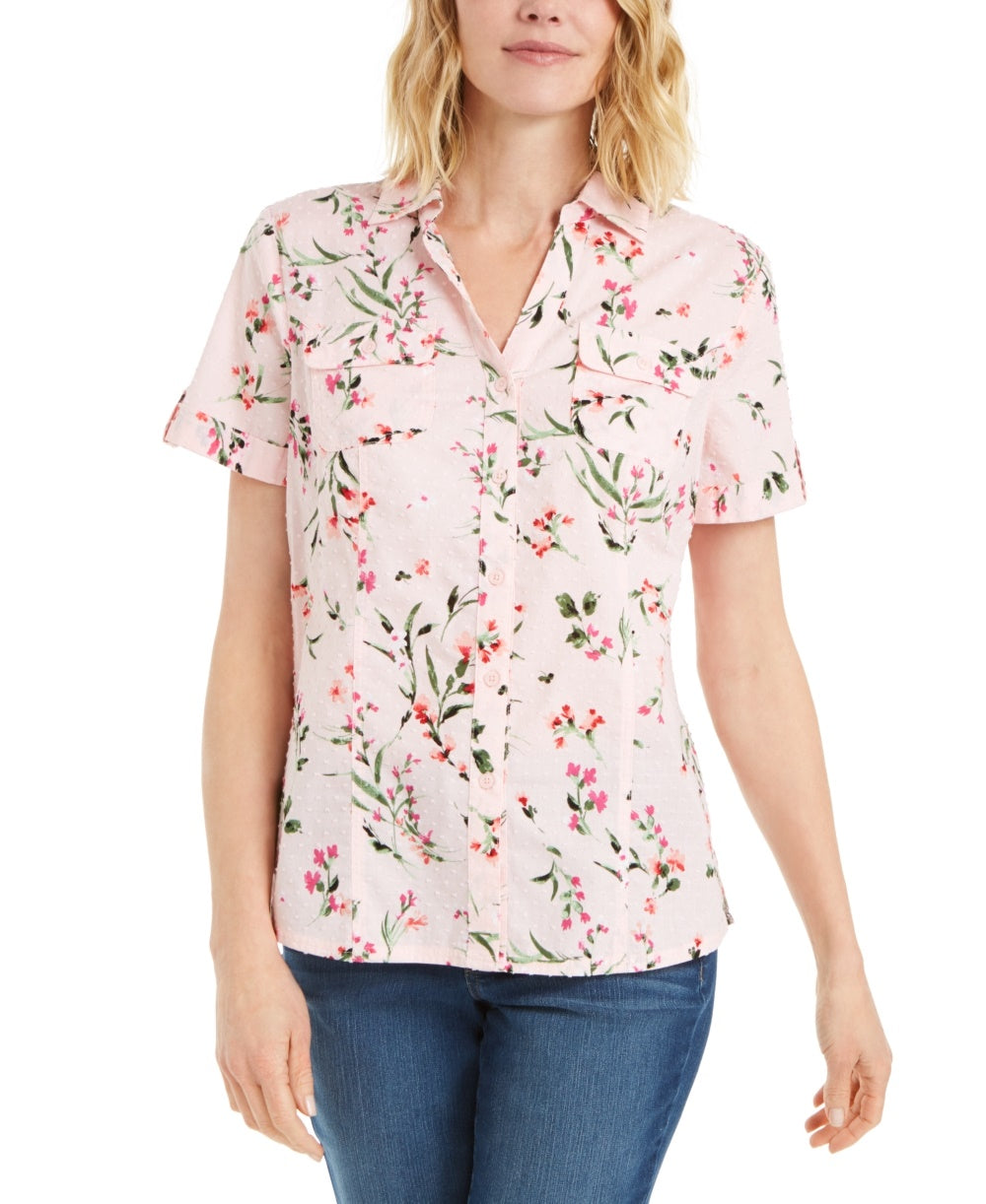 Karen Scott Women's Cotton Floral-PrinT-Shirt Pink Size Small