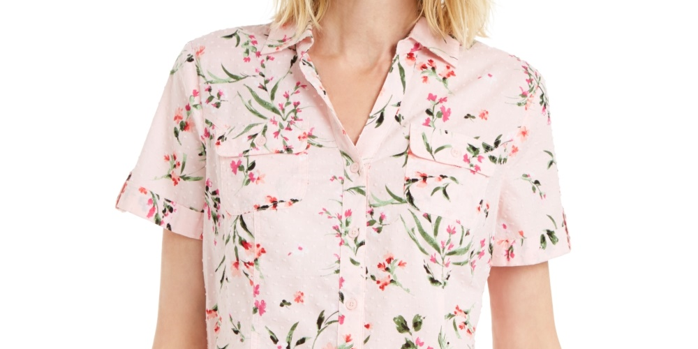 Karen Scott Women's Cotton Floral-PrinT-Shirt Pink Size Small