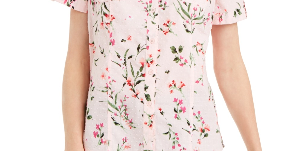 Karen Scott Women's Cotton Floral-PrinT-Shirt Pink Size Small