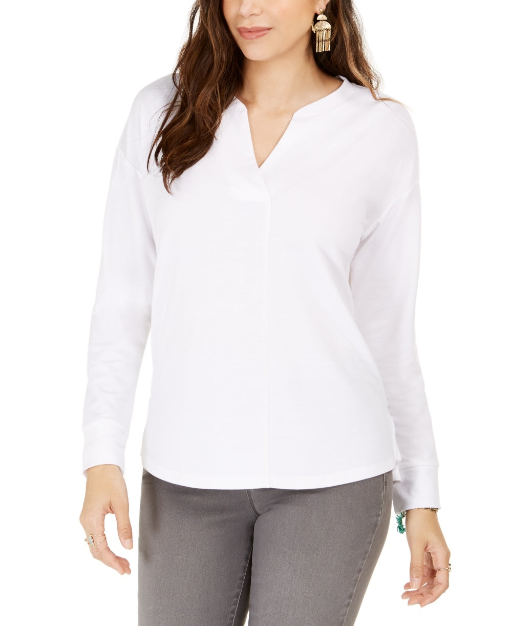 Style & Co Women's Split-Neck Top White Size Medium