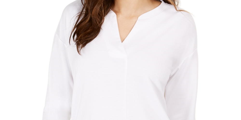 Style & Co Women's Split-Neck Top White Size Medium
