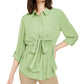 Alfani Women's Tie-Waist Roll-Tab-Sleeve Top Green Size Large