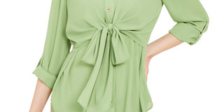 Alfani Women's Tie-Waist Roll-Tab-Sleeve Top Green Size Large