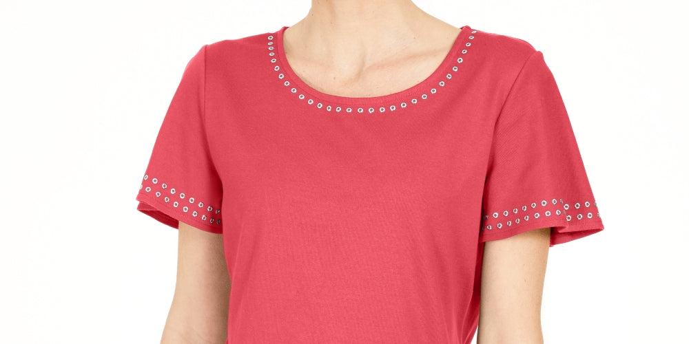 Karen Scott Women's Grommet-Trim Cotton Top Orange Size Large