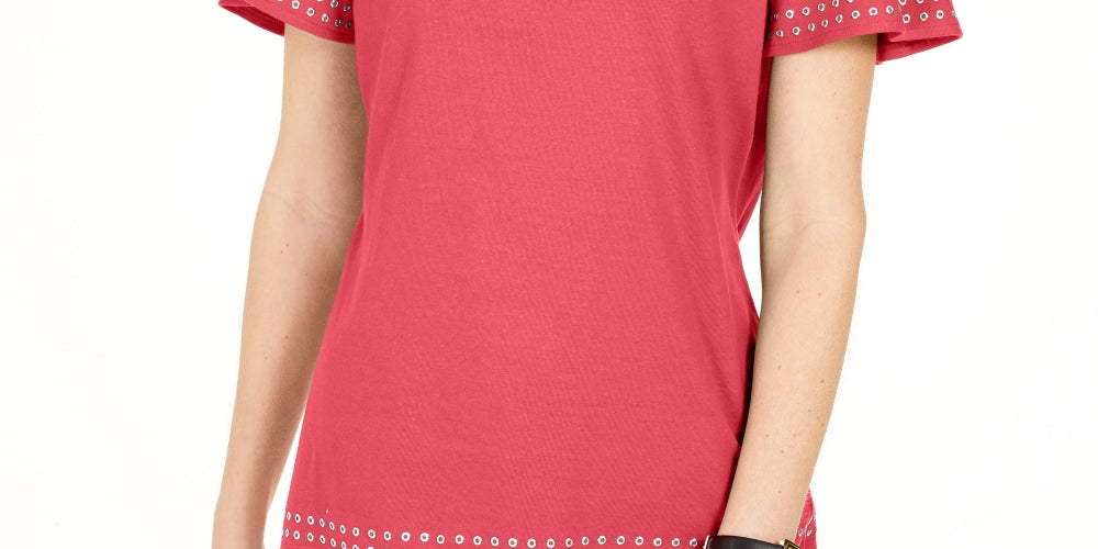 Karen Scott Women's Grommet-Trim Cotton Top Orange Size Large