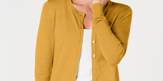 Charter Club Women's Long-Sleeve Button-Front Cardigan Gold Size X-Large