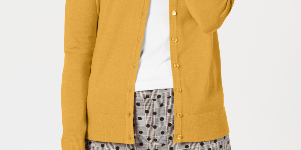 Charter Club Women's Long-Sleeve Button-Front Cardigan Gold Size X-Large