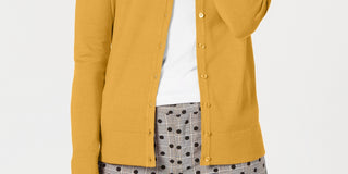 Charter Club Women's Long-Sleeve Button-Front Cardigan Gold Size X-Large