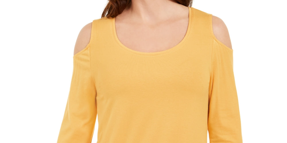 JM Collection Women's Cold-Shoulder Top Gold Size X-Large