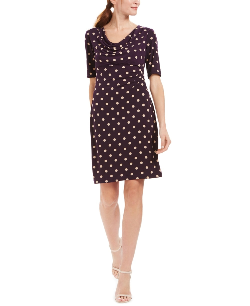 Connected Women's Ruched Polka Dot Sheath Dress Purple Size 12 Petite