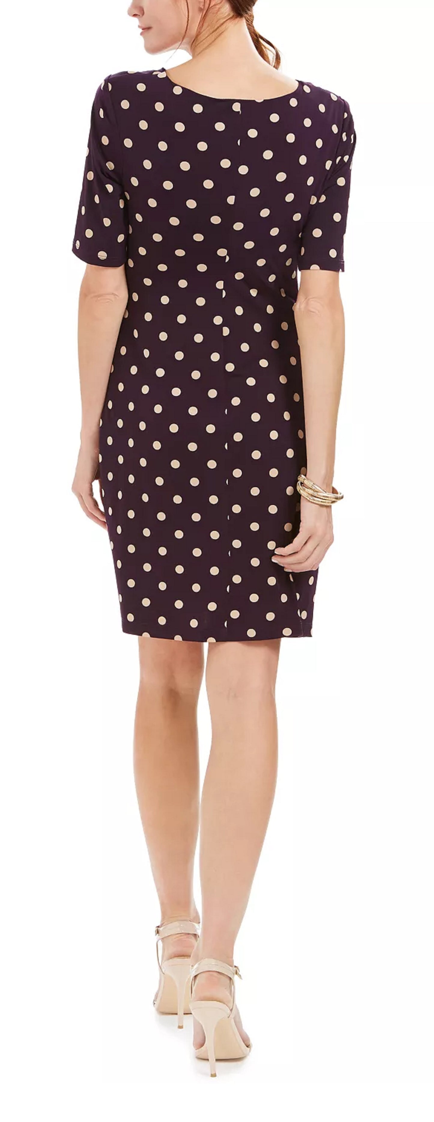 Connected Women's Ruched Polka Dot Sheath Dress Purple Size 12 Petite