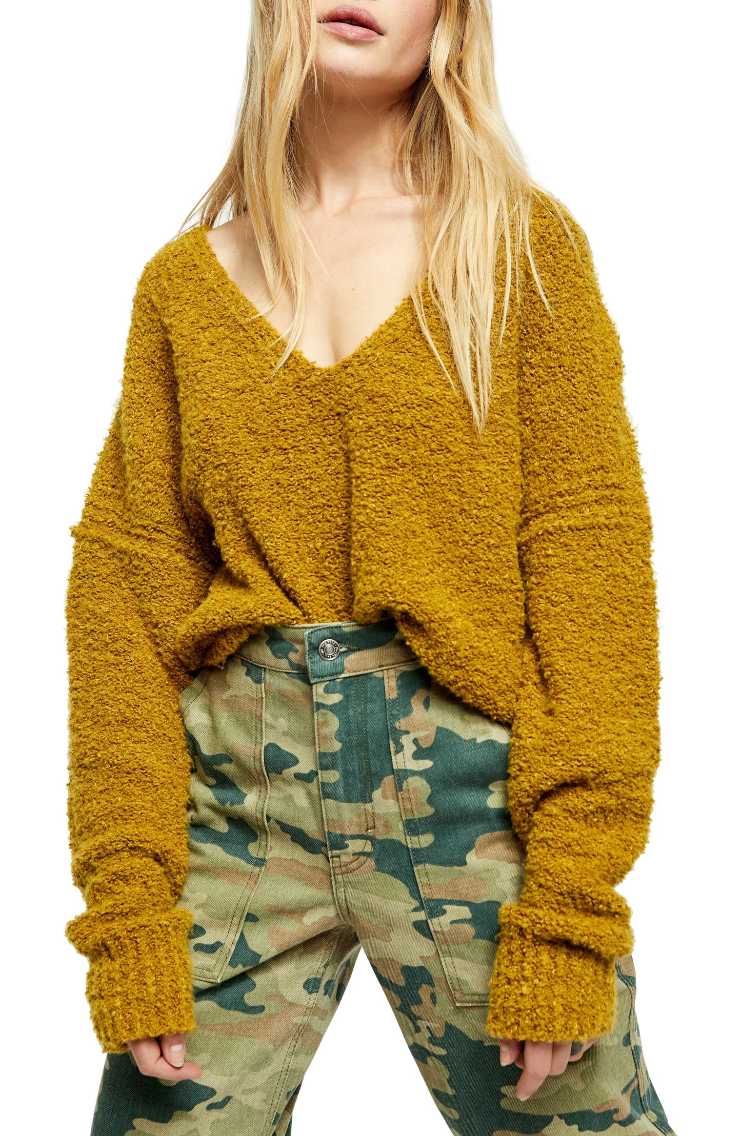 Free People Women's Finder Keepers V-Neck Sweater  Green Size Small