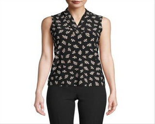 Anne Klein Women's Printed Sleeveless Blouse Black Size X-Small