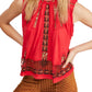 Free People Women's Sequined Printed Sleeveless Crew Neck Top Red Size X-Small