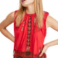 Free People Women's Sequined Printed Sleeveless Crew Neck Top Red Size X-Small