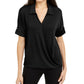 Alfani Women's Petite Collared Knit Top Black Size PS