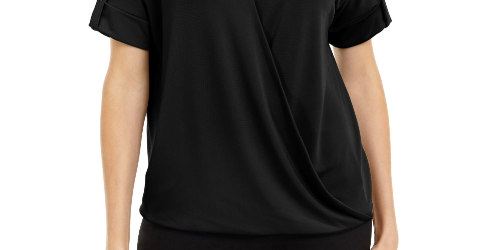 Alfani Women's Petite Collared Knit Top Black Size PS