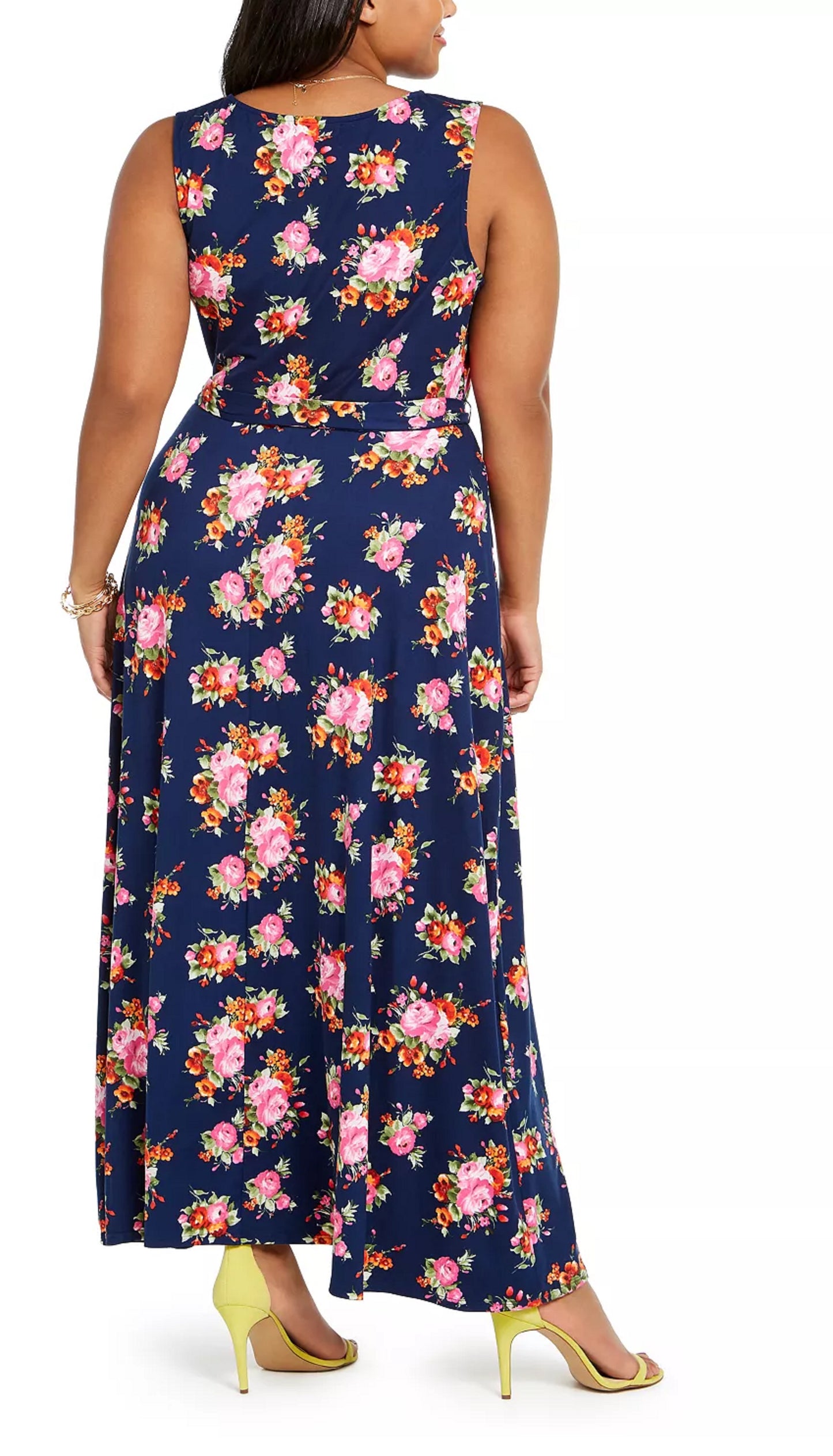 Love Squared Women's Trendy Plus Size Surplice Floral Print Maxi Dress Blue Size 2X