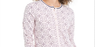 Charter Club Women's Tipped Geo Patterned Cardigan Sweater Pink Size 2XL