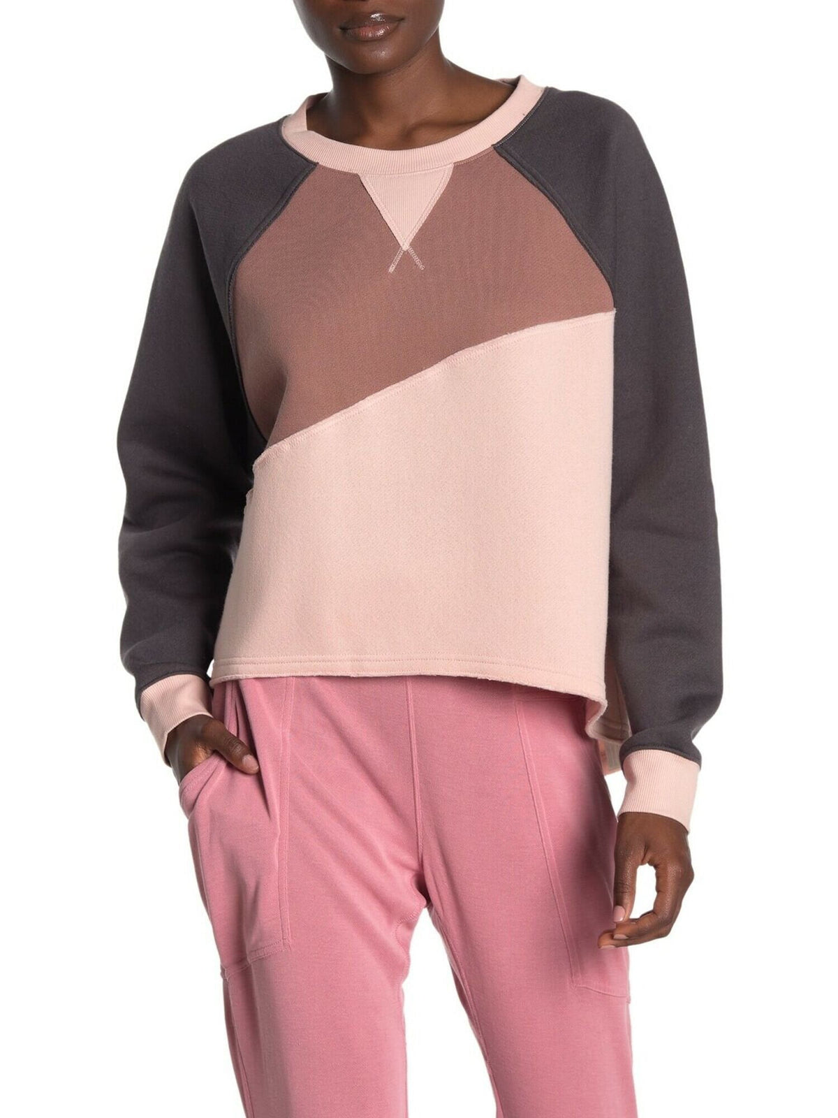 Free People Women's Pullover Top Colorblock Hi Low Pink Size Medium