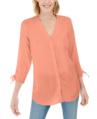 Charter Club Women's Gauzy Tie-Sleeve Blouse Pink Size X-Large