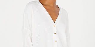 Hippie Rose Junior's Waffle Knit Button Front Cardigan White Size X-Small