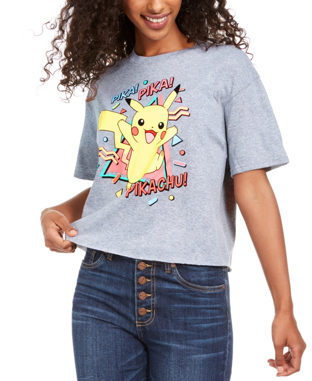 Mad Engine Juniors' Pikachu Cotton T-Shirt Gray Size Small