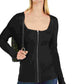 INC International Concepts Women's Square Neck Zip-Front Sweater Black Size X-Small