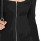 INC International Concepts Women's Square Neck Zip-Front Sweater Black Size X-Small