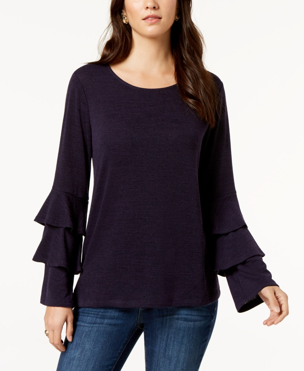 Style & Co Women's Tiered-Sleeve Top Purple Size Large