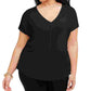 Bar III Women's Plus Suit Separate V-Neck T-Shirt Black Size 1X
