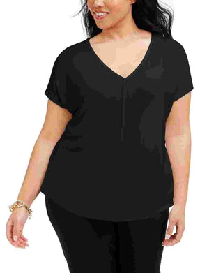 Bar III Women's Plus Suit Separate V-Neck T-Shirt Black Size 1X