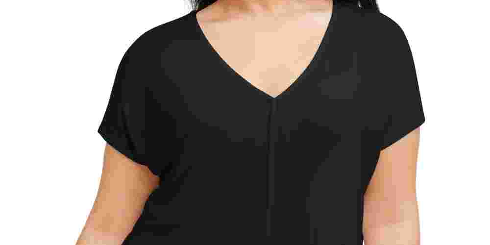 Bar III Women's Plus Suit Separate V-Neck T-Shirt Black Size 1X