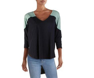 Free People Women's 3/4 Sleeve Scoop Neck Top Blue Size X-Large