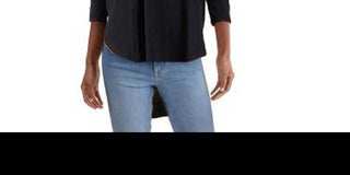 Free People Women's 3/4 Sleeve Scoop Neck Top Blue Size X-Large