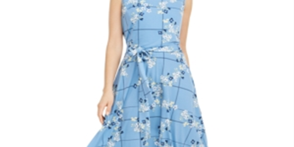 Charter Club Women's Floral Print MIDI Knit Dress Blue Size -M