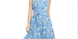 Charter Club Women's Floral Print MIDI Knit Dress Blue Size -M