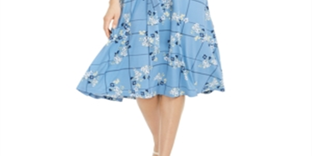 Charter Club Women's Floral Print MIDI Knit Dress Blue Size -M