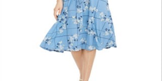 Charter Club Women's Floral Print MIDI Knit Dress Blue Size -M