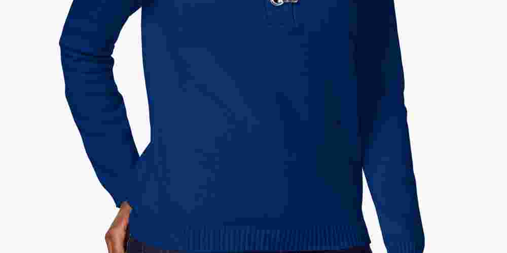 Karen Scott Women's Petites Grommet Ribbed Trim Pullover Sweater Blue Size PSM