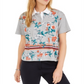 Tommy Hilfiger Women's Floral Crop Polo Shirts Gray Size XS