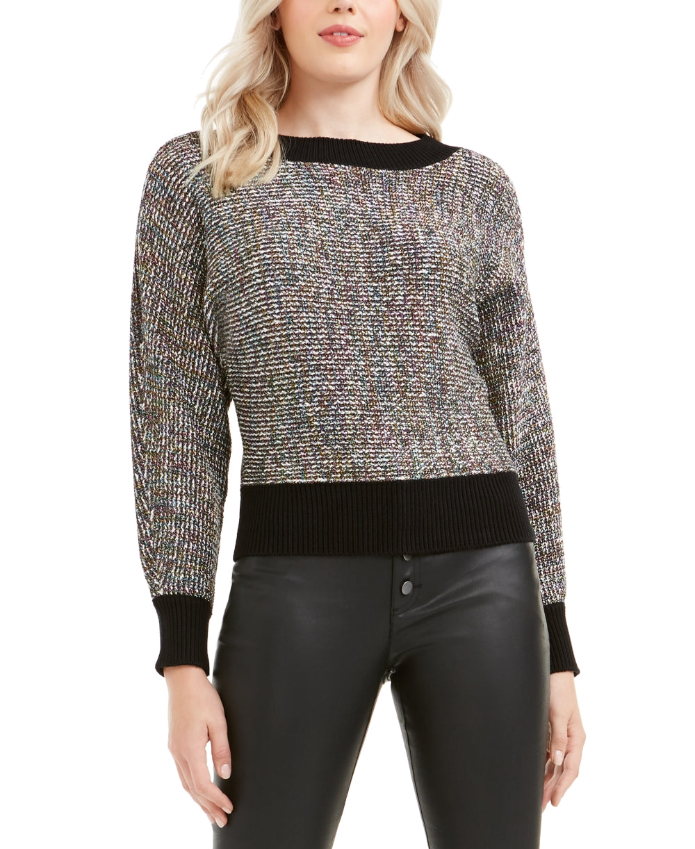 Bar III Women's Metallic Dolman-Sleeve Sweater Black Size XX-Large