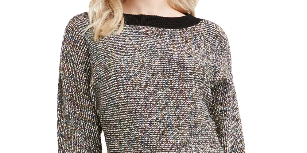 Bar III Women's Metallic Dolman-Sleeve Sweater Black Size XX-Large