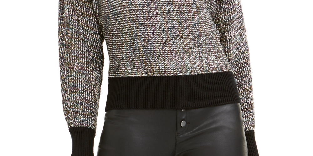Bar III Women's Metallic Dolman-Sleeve Sweater Black Size XX-Large
