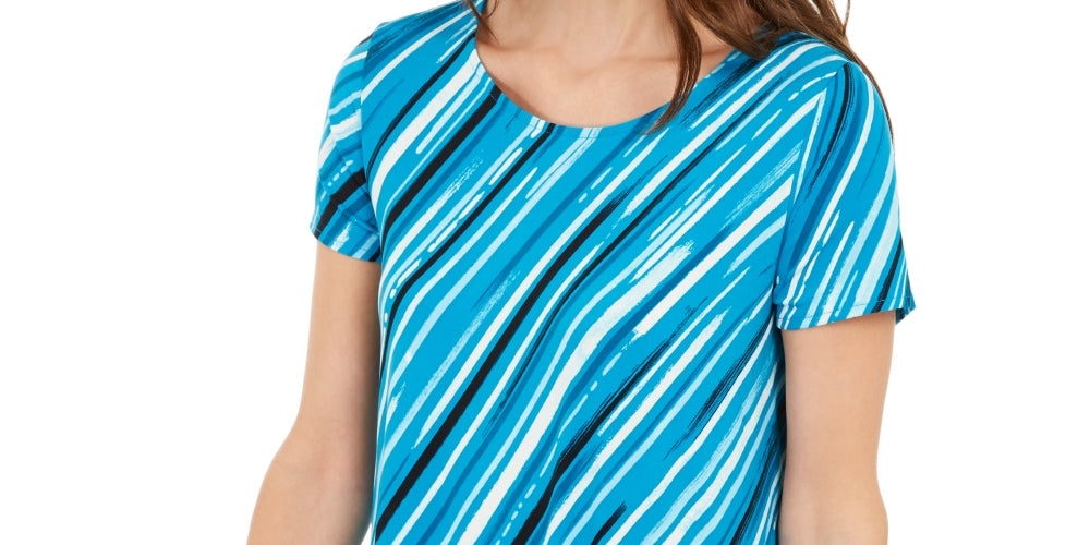 Alfani Women's Striped Asymmetrical Top Blue Size Medium