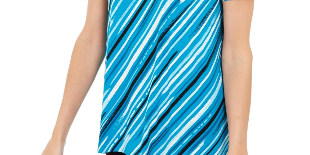 Alfani Women's Striped Asymmetrical Top Blue Size Medium