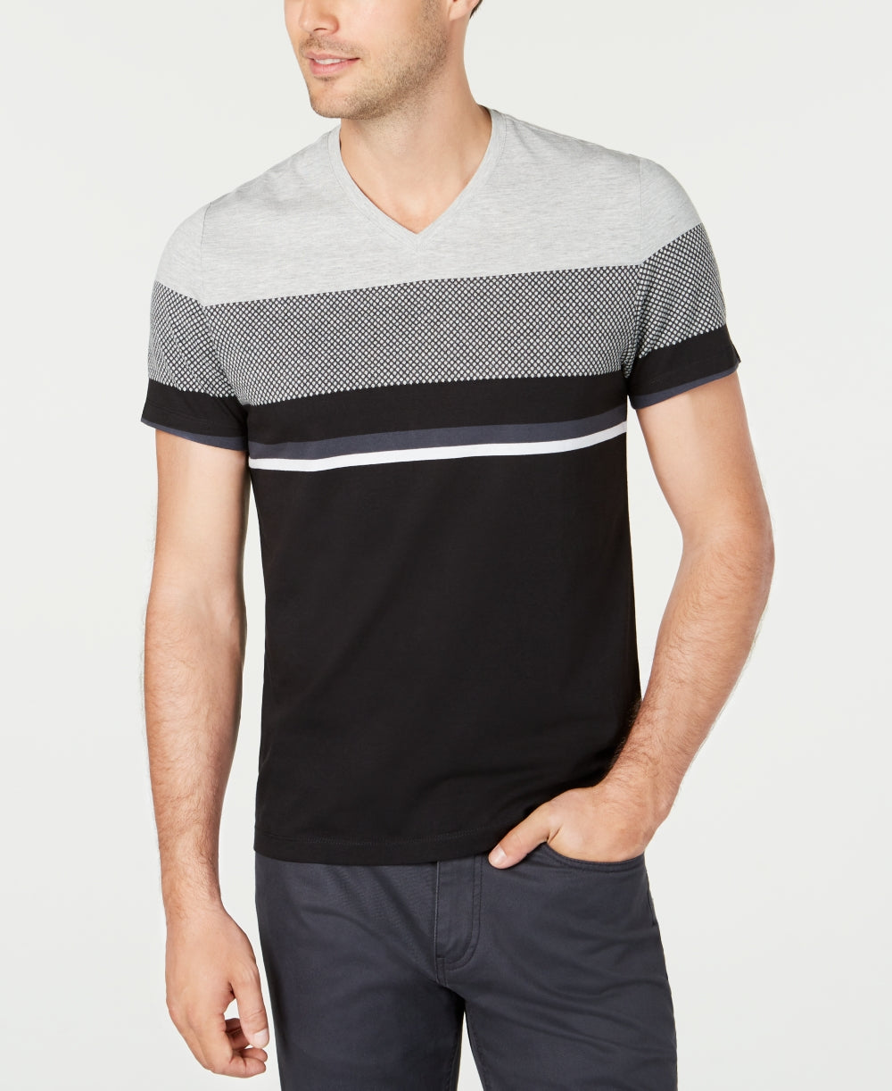 Alfani Men's Textured Colorblocked V-Neck T-Shirt Gray Size Medium