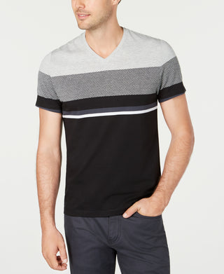 Alfani Men's Textured Colorblocked V-Neck T-Shirt Gray Size Medium