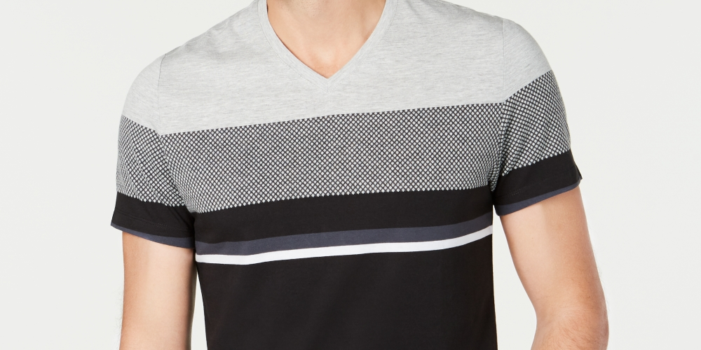 Alfani Men's Textured Colorblocked V-Neck T-Shirt Gray Size Medium