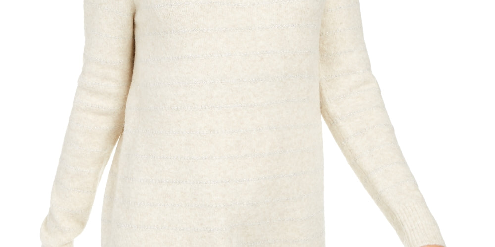 Style & Co Women's Petite Metallic-Striped Turtleneck Sweater Beige Size PP
